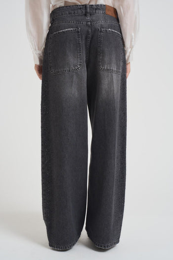 Jeans donna a palazzo in denim grigio e strass - 3