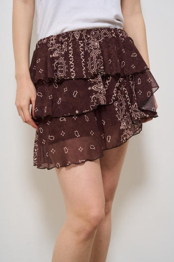 Minigonna donna in fantasia bandana marrone - 6