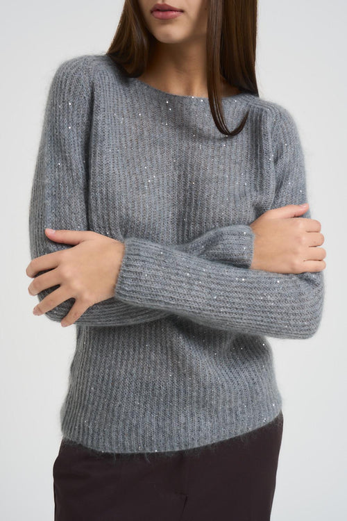 Maglia donna con micro paillettes grigio - 2
