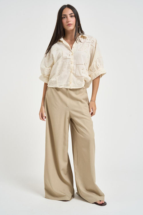 Camicia donna con ricami panna - 1