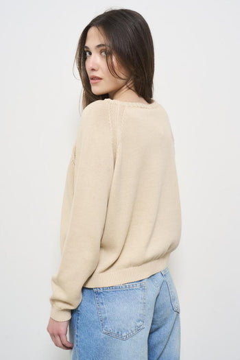 Beige women's crew neck sweater - 4