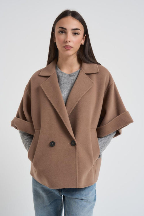 Cappotto donna Pera corto in drap di lana cammello - 2