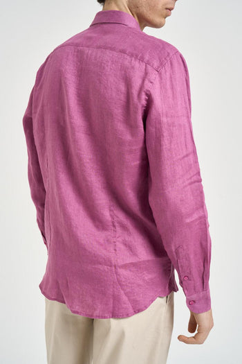 Camicia uomo in lino malva - 4