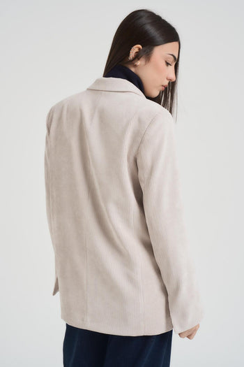 Giacca donna doppiopetto in velluto panna - 5