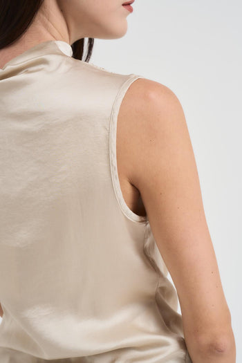 Top smanicato collo alto donna panna - 5