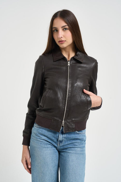 Giacca donna pelle marrone