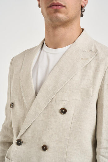 Giacca uomo doppiopetto in lino beige - 3