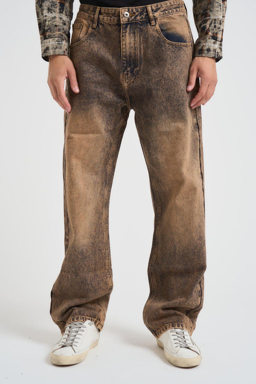 Jeans uomo in denim marrone/sabbia - 2