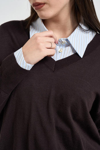 Maglia donna scollo a V marrone - 3