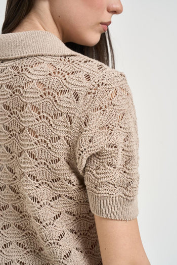 Polo donna traforata beige - 4
