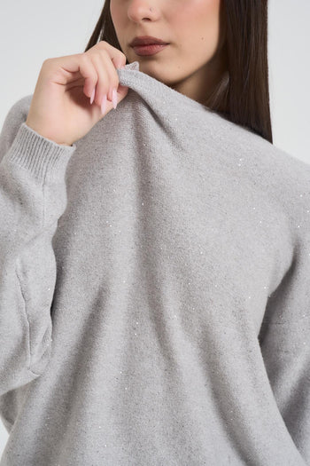 Maglia donna girocollo paillettes grigio chiaro - 3