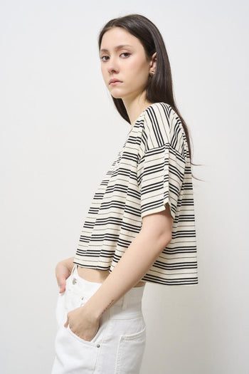 Women's black striped t-shirt - 4