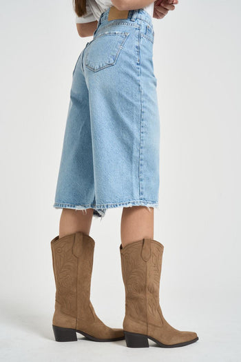 Bermuda donna in denim azzurro - 4