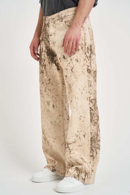 Jeans uomo wide leg delavé beige - 2