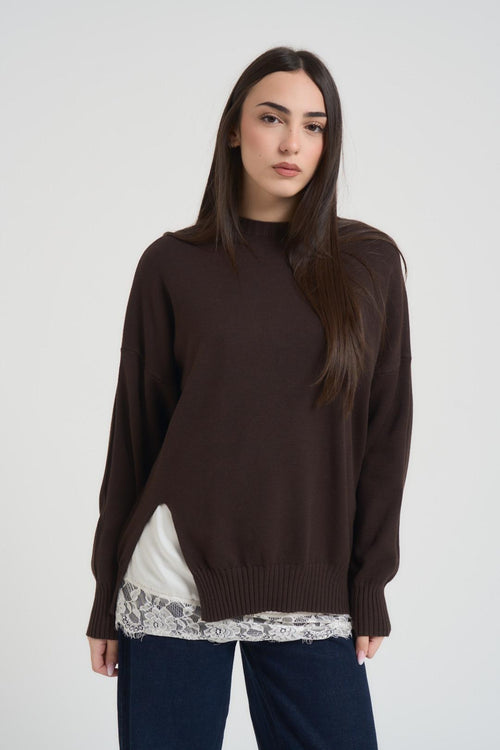 Maglia donna girocollo marrone - 2