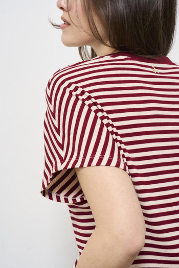 Burgundy striped women's t-shirt - 6