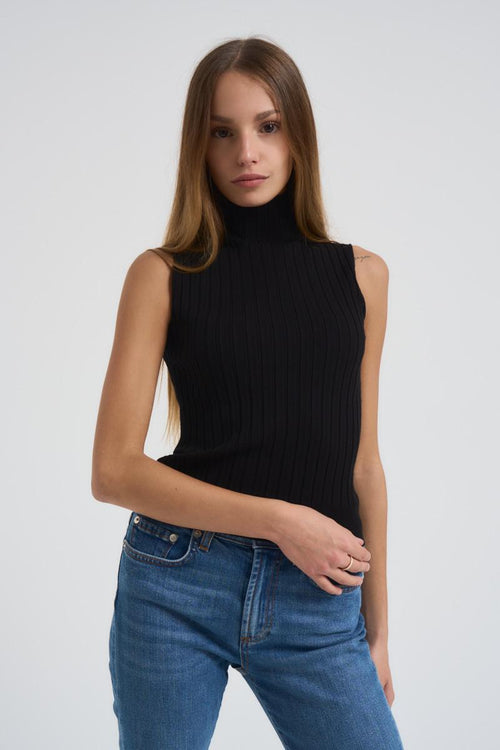 Lupetto donna smanicato nero - 2