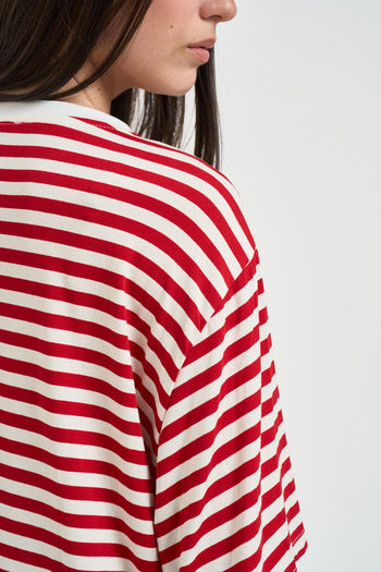 T-shirt donna a righe rossa e panna - 4