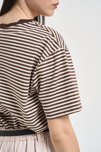 T-shirt donna a righe marrone - 4