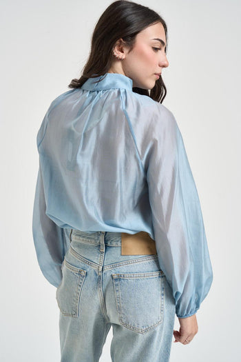 Blusa donna con fiocco celeste - 3