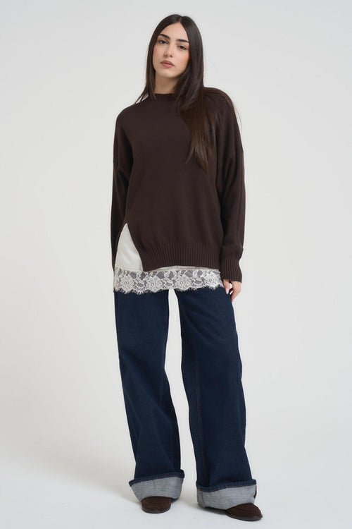 Maglia donna girocollo marrone