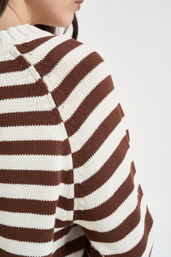 Maglia donna a righe panna e marrone - 4