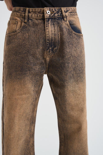 Jeans uomo in denim marrone/sabbia - 6
