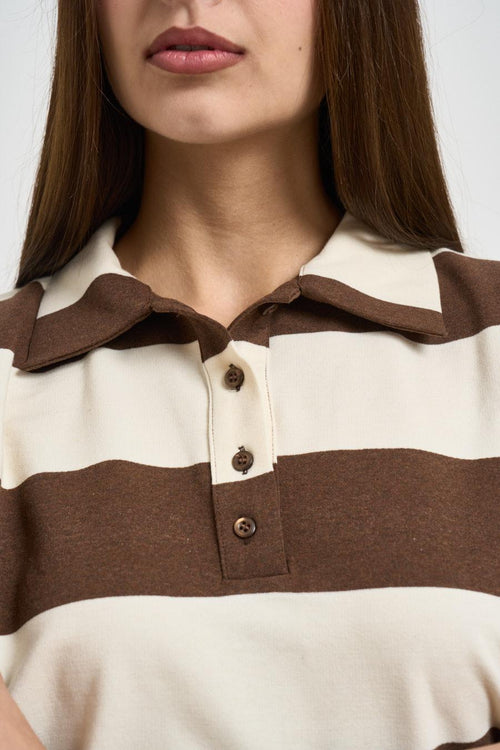 Polo donna a righe marrone e panna - 2
