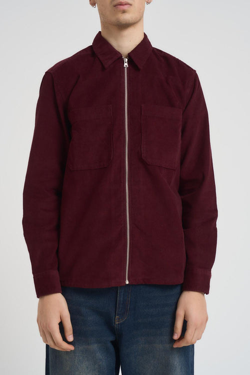 Camicia uomo a costine bordeaux - 2