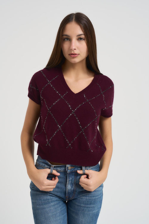 Gilet donna a rombi bordeaux