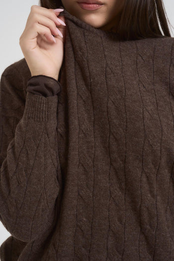 Maglia donna a trecce marrone - 8