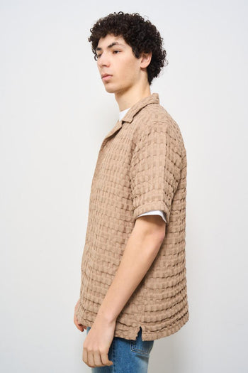 Camicia uomo traforata beige - 5