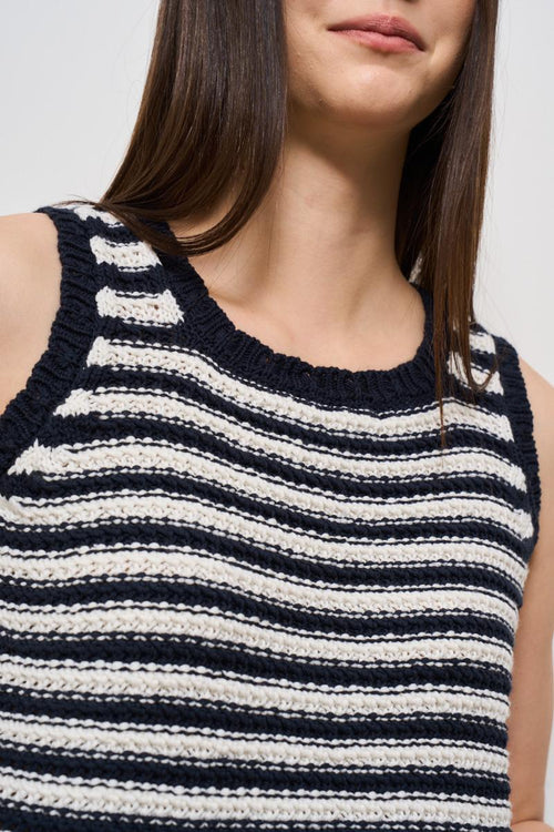 Top donna in maglia a righe bianco e blu - 2