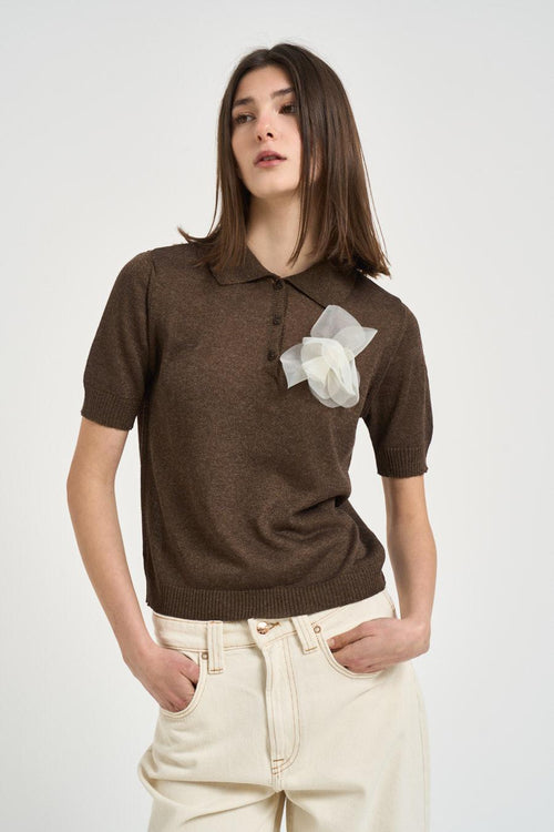 Polo donna manica corta marrone - 1