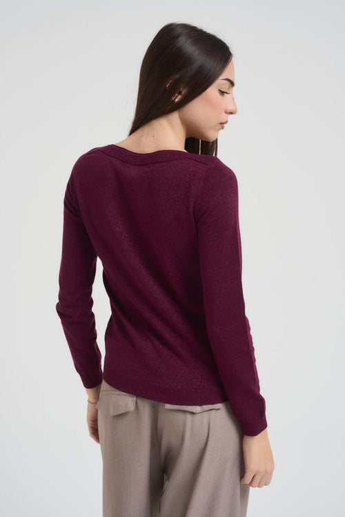 Maglia donna in lurex bordeaux - 2