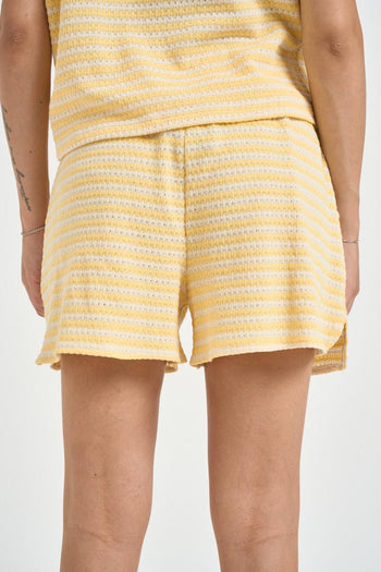 Shorts donna a righe giallo e panna - 3
