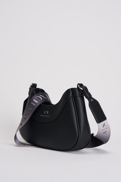 Borsa donna nera con tracolla in tessuto - 2