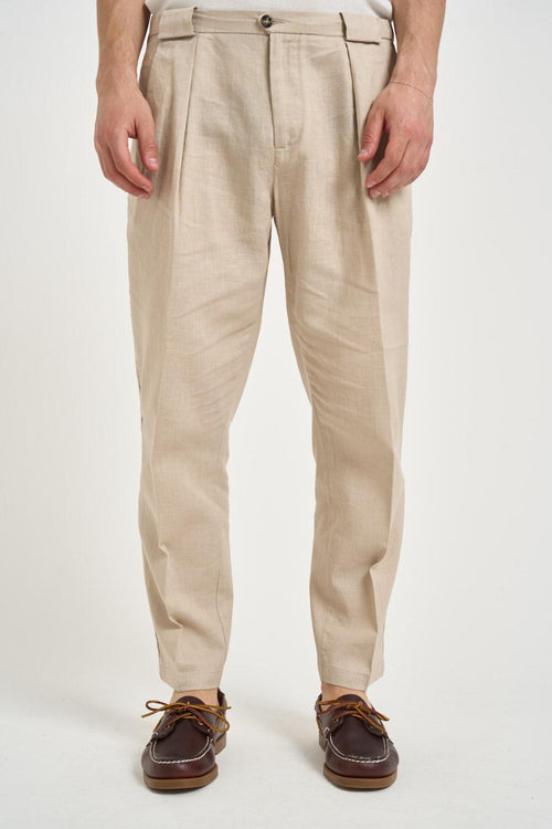 Pantalone uomo in lino con pinces sabbia