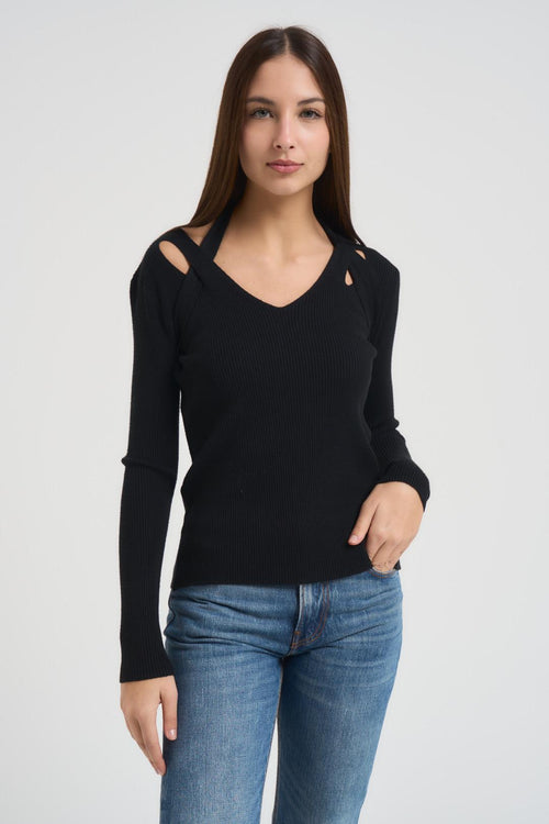 Maglia donna cut out nero