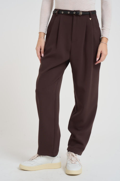 Pantalone donna vita alta marrone