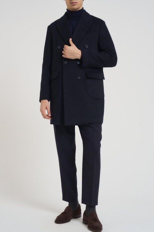 Cappotto uomo doppiopetto midi blu notte