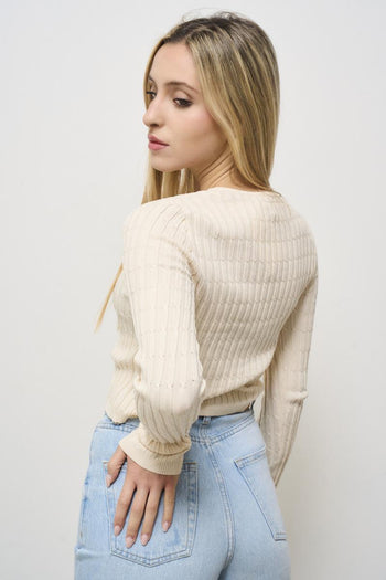 Women's cut out cream sweater - 4