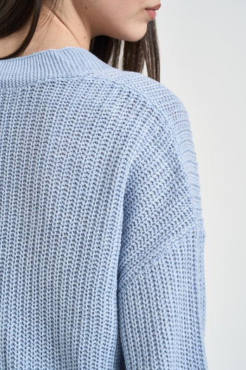 Cardigan donna in maglia azzurro - 4