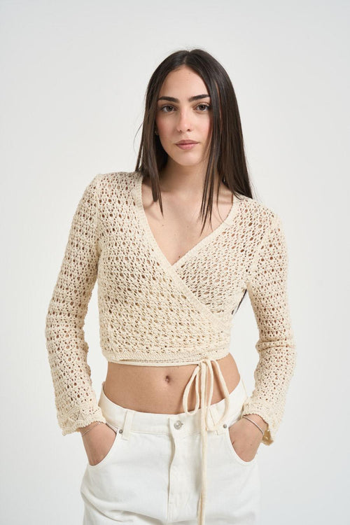 Cardigan donna incrociato crema - 1