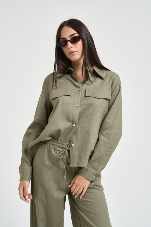 Camicia donna fluida verde militare - 2