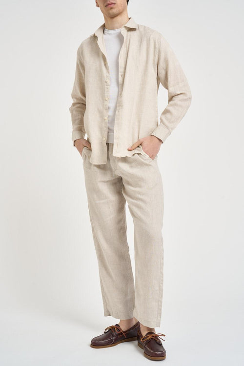 Camicia uomo in lino panna - 1