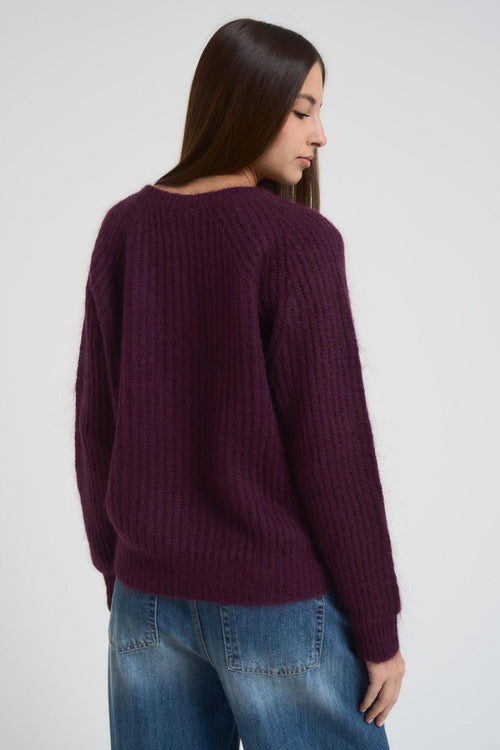 Maglia donna scollo a barchetta melanzana - 2