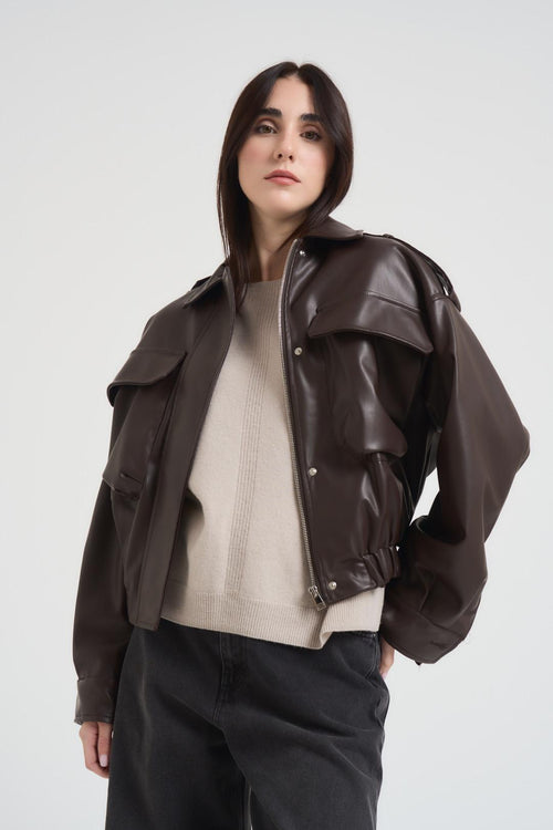 Bomber corto donna in ecopelle moro - 2