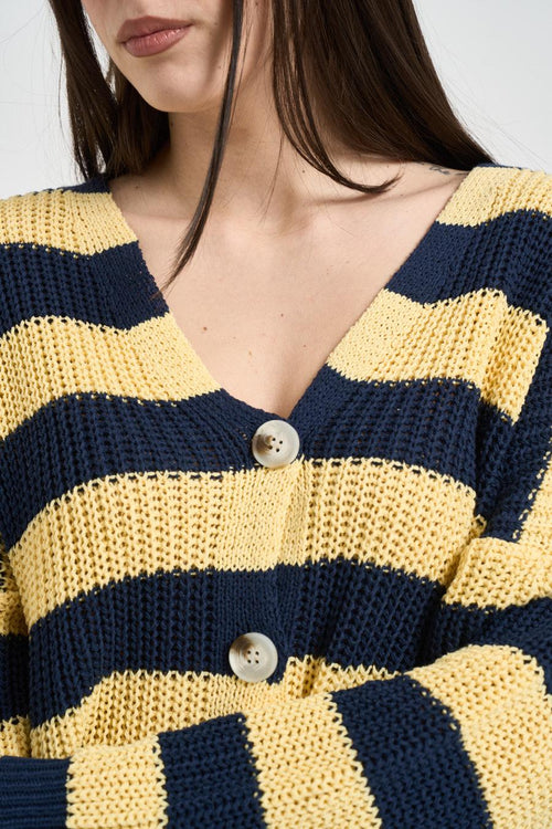 Cardigan donna a righe giallo e blu - 2
