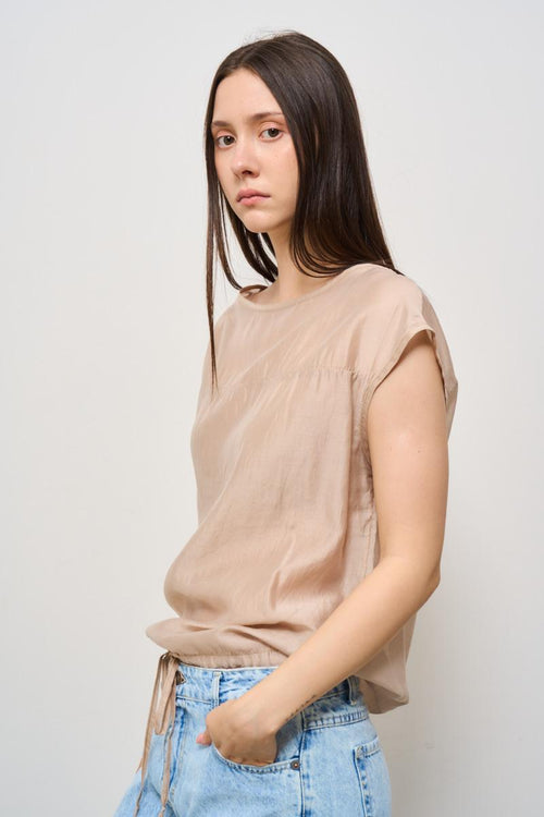 T-shirt donna girocollo beige - 2